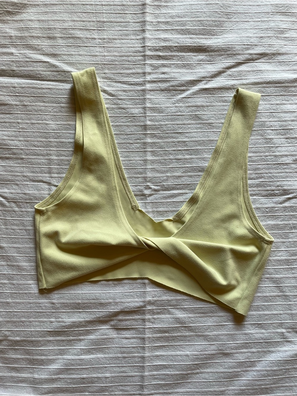 Joah Brown Pale Yellow/Green Ribbed Twist Crop Tank